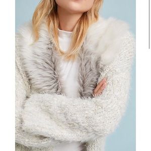 Soft faux fur collar cardigan with silver fleck